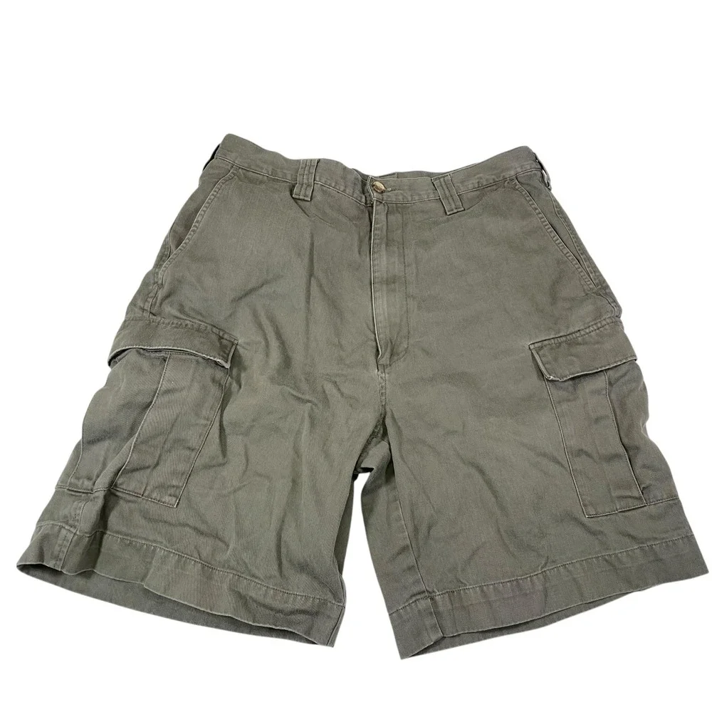 Haggar 34 Olive Green Cargo Shorts Cotton Utility Pockets Gorpcore Hiking Rugged